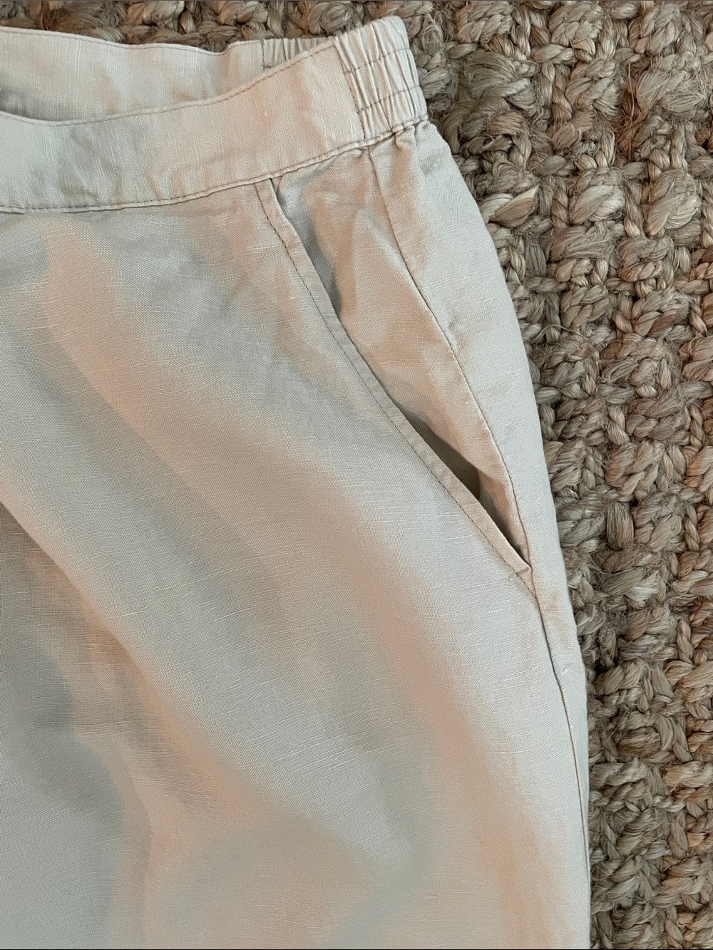 Ruby Rd Linen Blend Embellished Capri Pants Size 14 Beige Cropped Ankle Slit - Picture 5 of 10